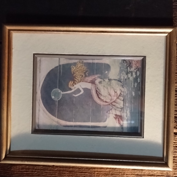 #3 Fairy with Orb Riding Wave in the Moonlight I  Real Wood Frame with Filet Mat - Picture 1 of 2